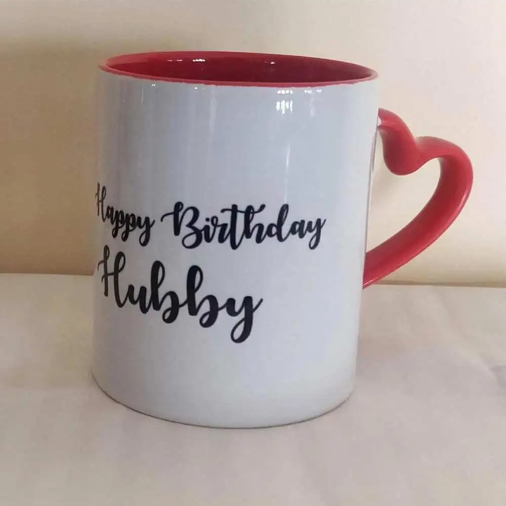 Happy Birthday Hubby Heart Handled Mug